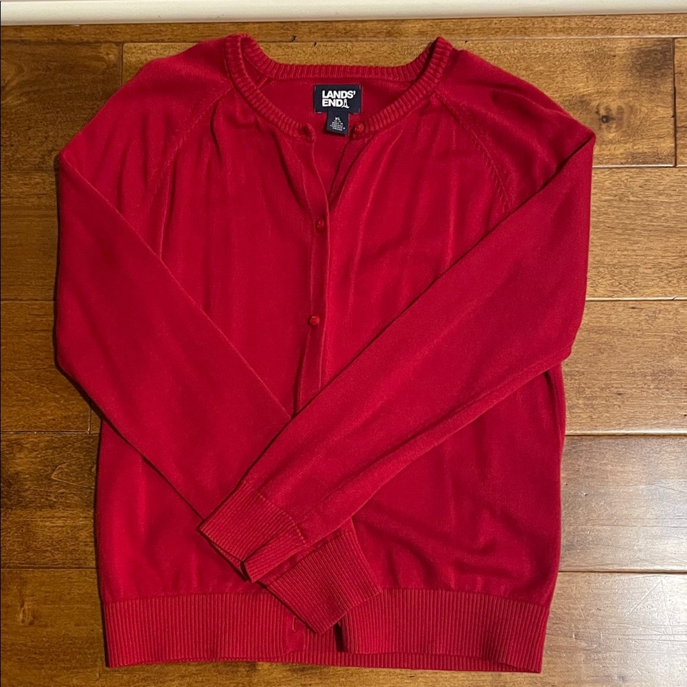 Lands' End Girl’s Red Cardigan Sweater